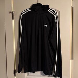 Adidas 1/4 zip pullover black size adult XL 3 Stripe Athletic Classic Athleisure